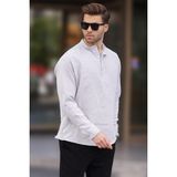 Madmext Erkek Gri Müslin Uzun Kollu Gömlek 6742 - 2XL