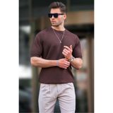 Madmext Erkek Kahverengi Dokuma Kumaş T-Shirt, Bisiklet Yaka, Kısa Kol, Regular Kalıp, M Beden