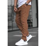 Madmext Erkek Kahverengi Müslin Kumaş Basic Pantolon, Relaxed Fit, M Beden