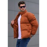 Madmext Erkek Kahverengi Nubuk Şişme Mont, Dik Yaka, Fermuarlı, 2XL