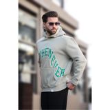 Madmext Erkek Kapüşonlu, Baskılı, Çift Cepli Sweatshirt, Yeşil, 2XL