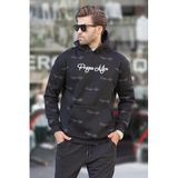 Madmext Erkek Kapüşonlu Baskılı Sweatshirt, Siyah, L Beden