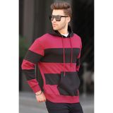Madmext Erkek Kapüşonlu Çizgili Sweatshirt, Bordo, L Beden