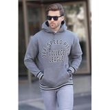 Madmext Erkek Kapüşonlu College League Baskılı Sweatshirt, Antrasit, L Beden