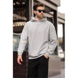 Madmext Erkek Kapüşonlu, Nakışlı Sweatshirt, Grimelanj, XL