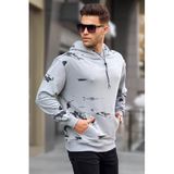 Madmext Erkek Kapüşonlu Sweatshirt, Boyalı Gri, S Beden