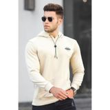 Madmext Erkek Kapüşonlu Sweatshirt, Dünya Haritası Baskılı, Bej, XL