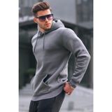 Madmext Erkek Kapüşonlu Sweatshirt, Füme, L Beden
