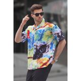 Madmext Erkek Kısa Kollu Desenli Gömlek, Çok Renkli, XL