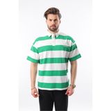 Madmext Erkek Oversize Polo Yaka, Kısa Kollu T-Shirt, Yeşil-Beyaz Çizgili, S Beden