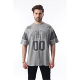 Madmext Erkek Oversize T-shirt, Pamuklu, Baskılı, Bisiklet Yaka, Kısa Kol, Gri, S