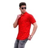 Madmext Erkek Polo Yaka Kırmızı Desenli Tişört 5817,Kırmızı S