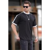 Madmext Erkek Siyah Oversize Şerit Detaylı Basic Tişört 7023
