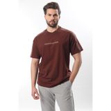 Madmext Erkek T-shirt, Bisiklet Yaka, Baskılı, Kısa Kol, Kahverengi, M Beden
