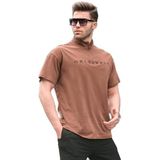 Madmext Erkek T-Shirt, Fermuarlı Yaka, Kısa Kollu, Kahverengi, M Beden