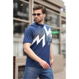 Madmext Erkek T-Shirt, Lacivert Baskılı, Bisiklet Yaka, Kısa Kol,%100 Pamuk, S Beden