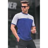 Madmext Erkek T-Shirt, Lacivert Kazayağı Desenli, Kısa Kollu, Bisiklet Yaka, L Beden