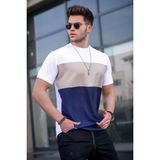Madmext Erkek Tişört Renk Bloklu Tasarım Bisiklet Yaka %95 Polyester Made in Turkey - XL - Beyaz