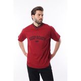 Madmext Erkek V Yaka, Keep Ready Baskılı, Kısa Kollu, Overfit T-Shirt, Bordo, M Beden