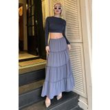 Madmext Füme Basic Pileli Kadın Uzun Etek