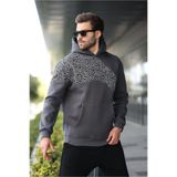 Madmext Füme Baskılı Kapüşonlu Erkek Sweatshirt E7160,Füme M