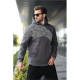 Madmext Füme Baskılı Kapüşonlu Erkek Sweatshirt E7160,Füme XL