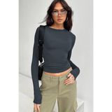 Madmext Füme Bisiklet Yaka Basic Uzun Kollu Bluz Mg1701