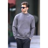 Madmext Füme Bisiklet Yaka Nakış Detaylı Cepli Erkek Sweatshirt 7049