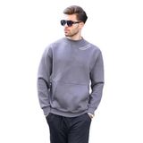 Madmext Füme Bisiklet Yaka Nakış Detaylı Cepli Erkek Sweatshirt 7049,Füme M