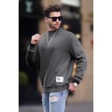 Madmext Füme Bisiklet Yaka Oversize Şardonlu Arma Detaylı Erkek Sweatshirt 7043