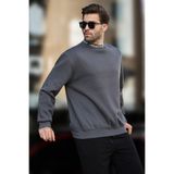 Madmext Füme Bisiklet Yaka Şardonlu Erkek Sweatshirt 7047,Füme L