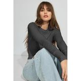 Madmext Füme Bisiklet Yaka Slim Fit Kadın Body Mg2564,Füme M