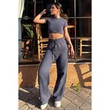 Madmext Füme Bol Paça Müslin Kadın Pantolon Mg1980,Füme 2XL