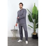 Madmext Füme Düğmeli Yaka Erkek Pijama Takımı E7333,Füme 2XL