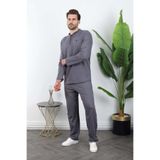 Madmext Füme Düğmeli Yaka Erkek Pijama Takımı E7333,Füme XL