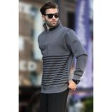 Madmext Füme Fermuar Yakalı Çizgili Sweatshirt 7056