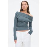 Madmext Füme Kadın Off Shoulder Uzun Kollu Bluz MG2567