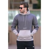 Madmext Füme Kapüşonlu Baskılı Cep Detaylı Erkek Sweatshirt 7083