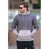 Madmext Füme Kapüşonlu Baskılı Cep Detaylı Erkek Sweatshirt 7083,Füme XL