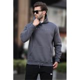 Madmext Füme Kapüşonlu Baskılı Erkek Sweatshirt 7077,Füme 2XL