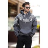 Madmext Füme Kapüşonlu Cep Detaylı Baskılı Erkek Sweatshirt 7052