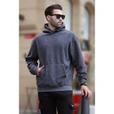Madmext Füme Kapüşonlu Cep Detaylı Polar Erkek Sweatshirt 7093,Gri 2XL