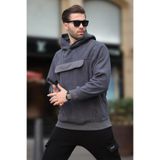 Madmext Füme Kapüşonlu Kapaklı Cep Detaylı Polar Erkek Sweatshirt 7097,Füme L