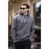 Madmext Füme Kapüşonlu Nakış Detaylı Cepli Erkek Sweatshirt 7066