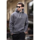 Madmext Füme Kapüşonlu Nakış Detaylı Cepli Erkek Sweatshirt 7066,Gri L
