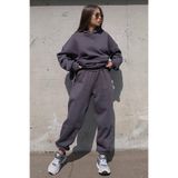 Madmext Füme Kapüşonlu Oversize Kadın Eşofman Takımı Mg1609,Gri S