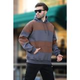 Madmext Füme Kapüşonlu Renk Bloklu Cep Detaylı Erkek Sweatshirt 7044