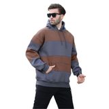 Madmext Füme Kapüşonlu Renk Bloklu Cep Detaylı Erkek Sweatshirt 7044,Füme 2XL