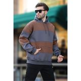 Madmext Füme Kapüşonlu Renk Bloklu Cep Detaylı Erkek Sweatshirt 7044,Füme M