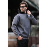 Madmext Füme Kapüşonlu Renk Bloklu Nakış Detaylı Erkek Sweatshirt 7088